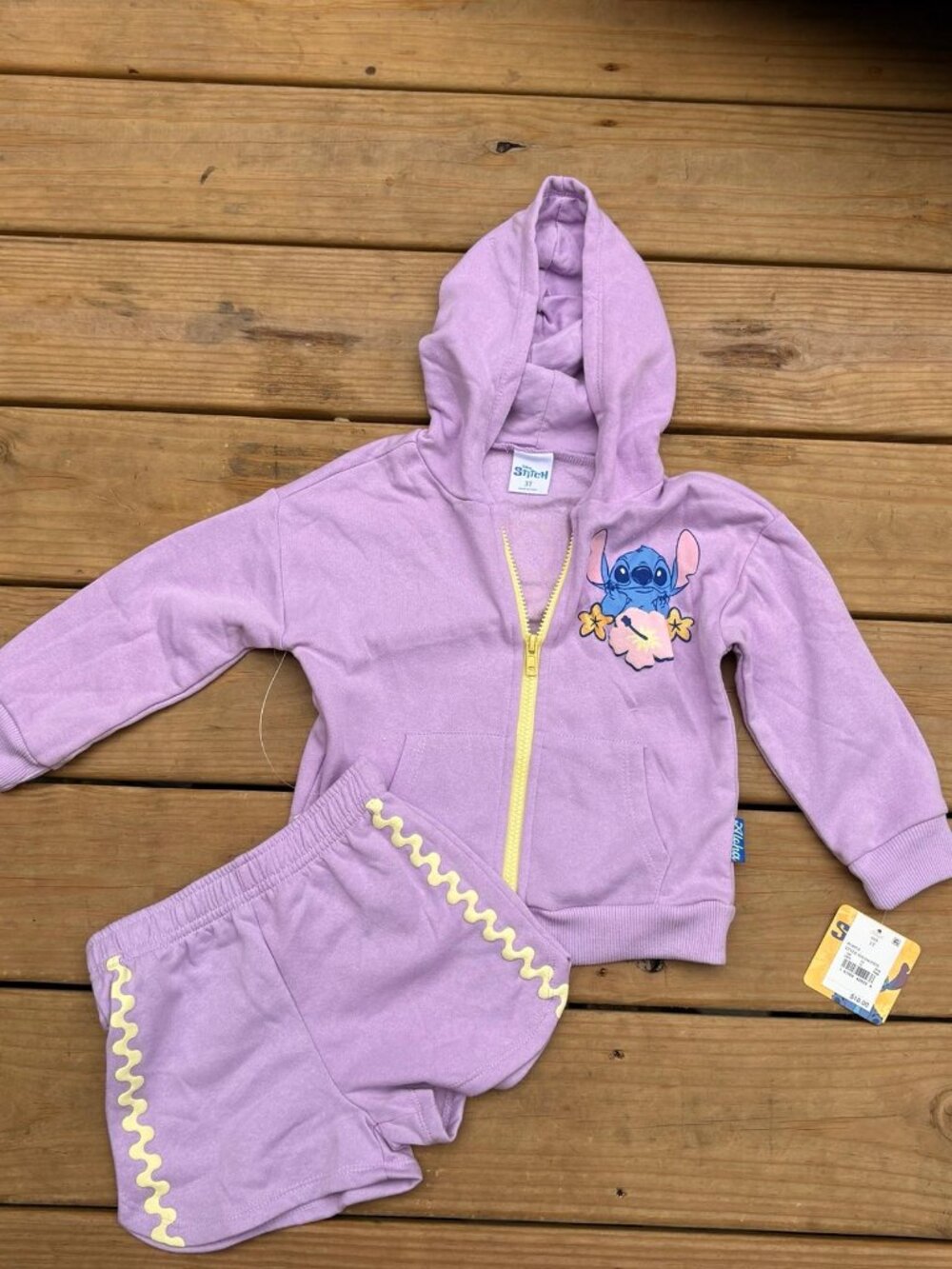 Disney Lilo & Stitch Girls 3T Purple Hoodie Shorts 2-Piece Outfit Set NWT